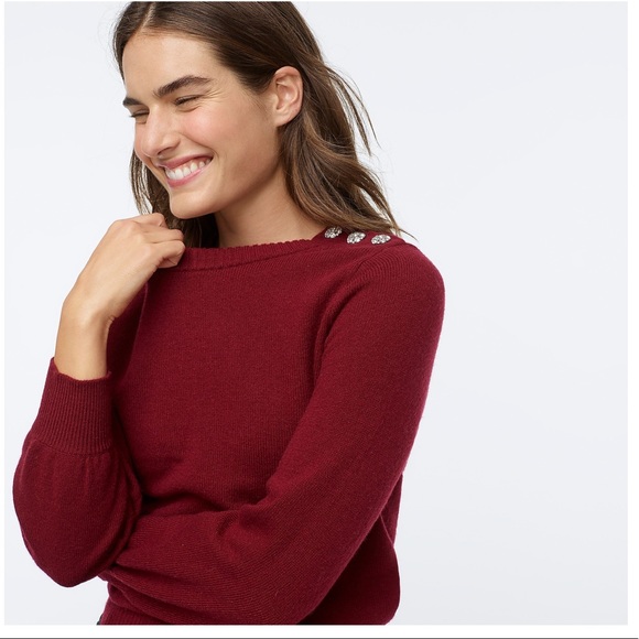 NWT J.Crew Crewneck Sweater w/Jeweled Buttons - Picture 3 of 3